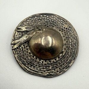 Antique Sterling Silver 925 Brooch Ladies Hat Pierced Rim Floral Art Straw Hat